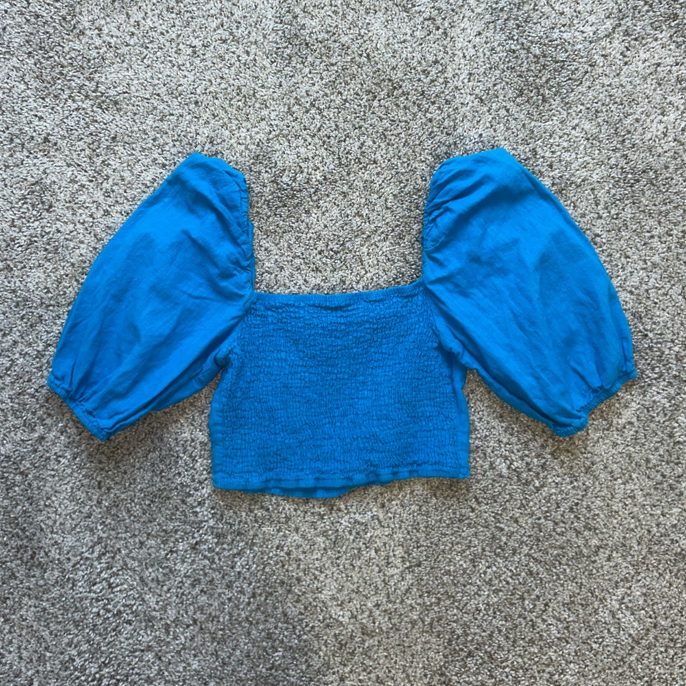 Zara Blue Puff Sleeve Top